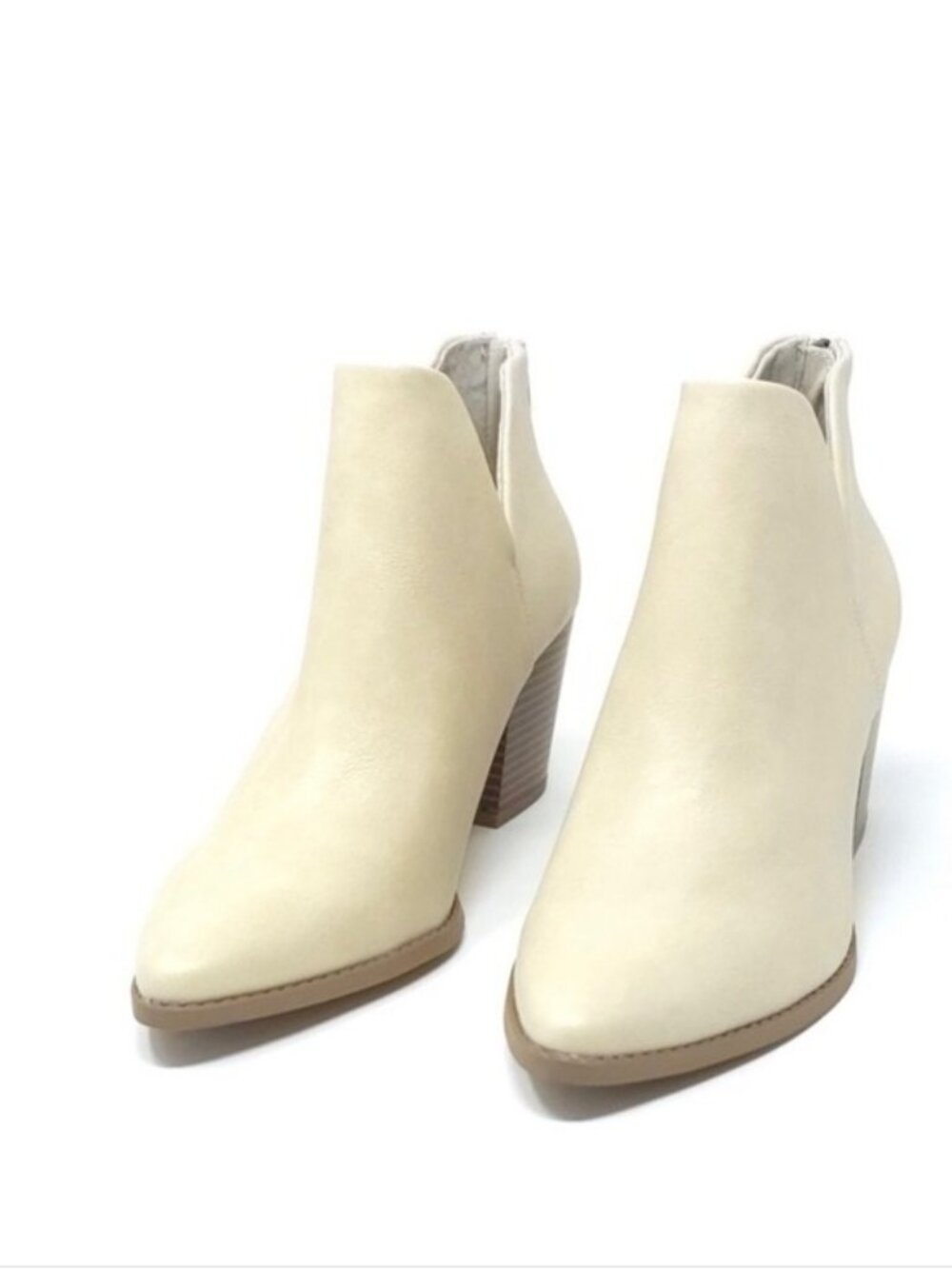 New Sun + Stone Eliza Ecru Faux Leather Almond Toe Ankle Boots Women’s 8M - Picture 2 of 11